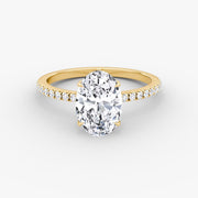 Oval Cut - Pave Band Hidden Halo - Classic Engagement Ring- 14 K Gold